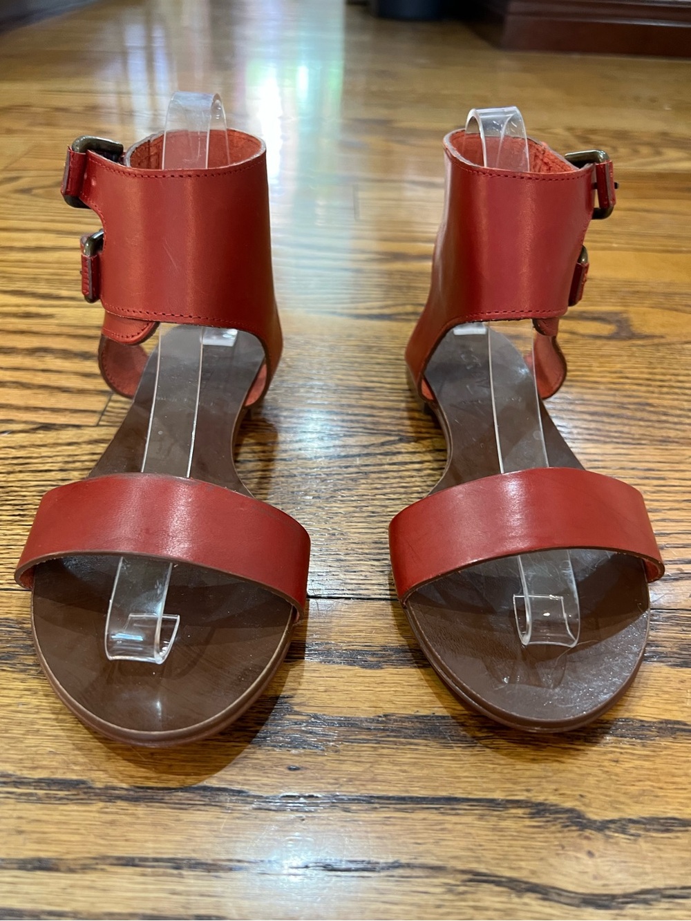 J. Crew Buckley Leather Sandals Sz 7 Red Gladiator Bohemian Classic Minimalist